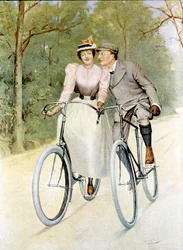 Casal vai andar de bicicleta, 1893 (gravura de cor)